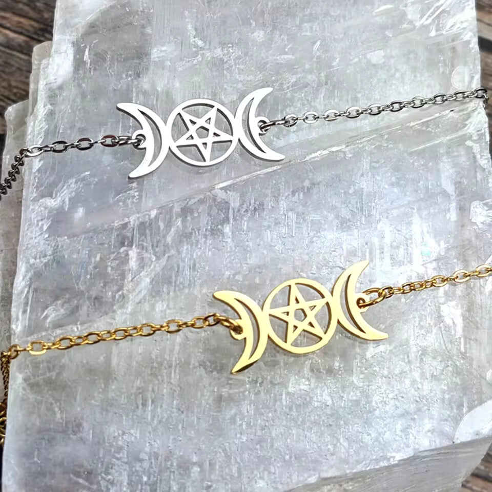 Stainless Steel Triple Moon Goddess Bracelets